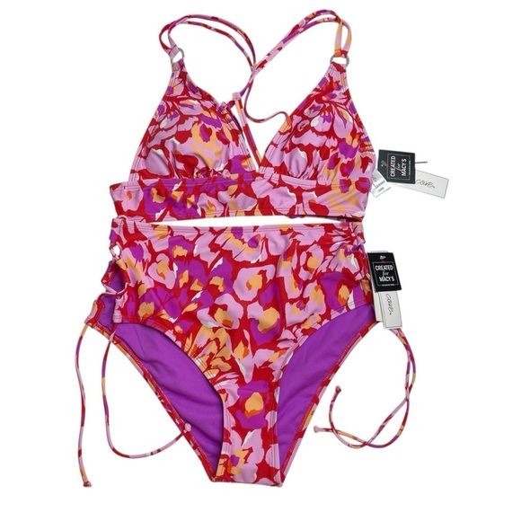 Salt + Cove Flutter By X-Back Bikini Top D/DD & High Waist Bottoms Large New - Picture 1 of 13